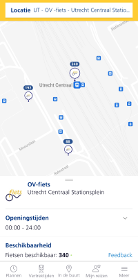 OV-fiets huurlocatie zoeken via NS app